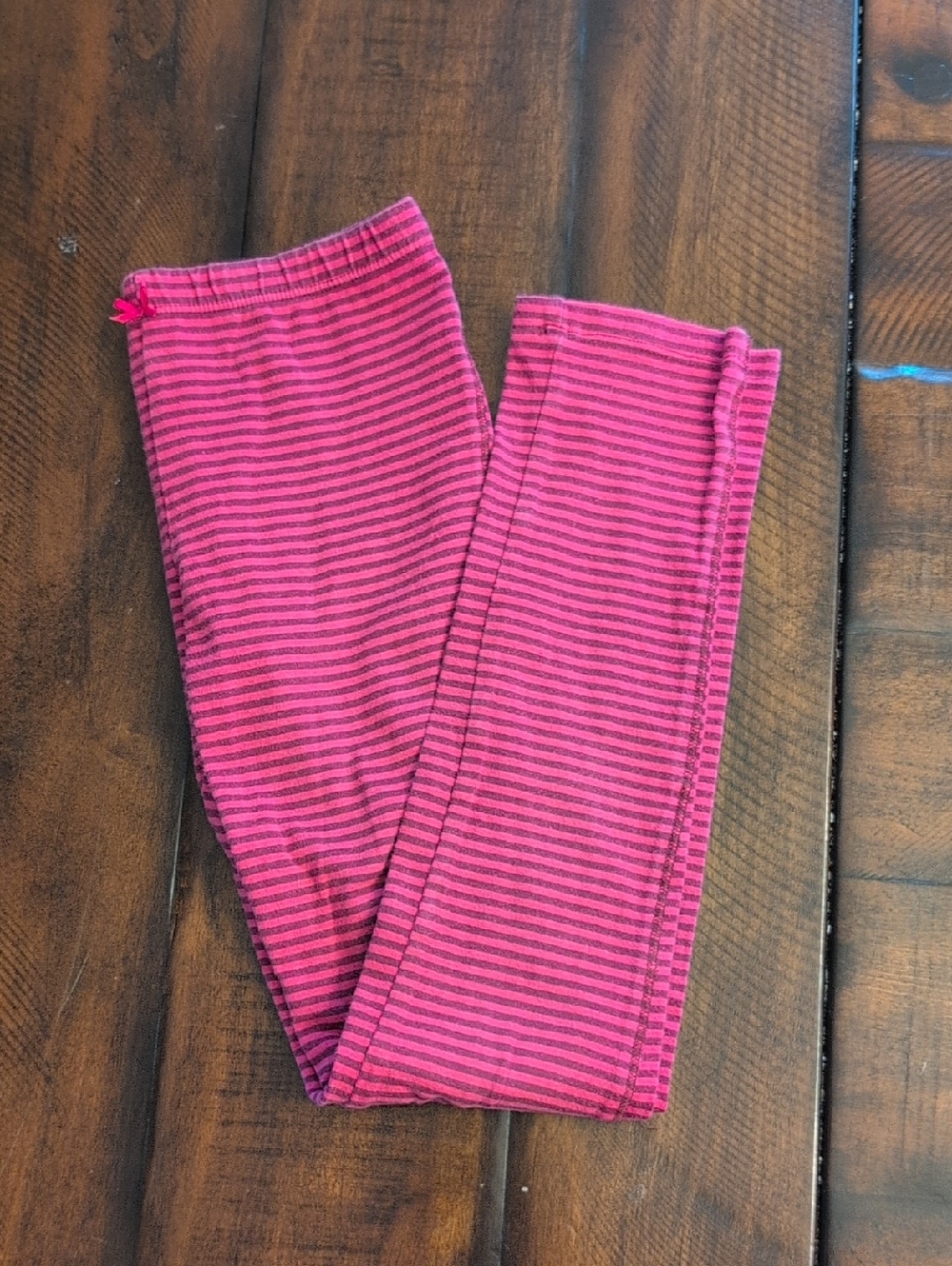 Pink Chicken Pink and Black Striped Girl's Leggings 10Y